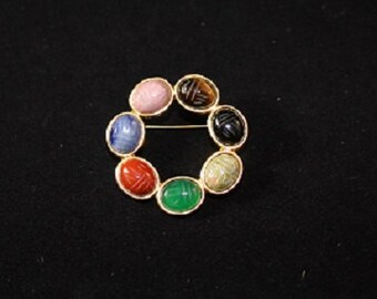 Vintage Multi Colored Agate Brooch, Gold Clad Brooch, Pin