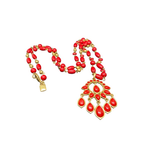 Vintage Rare Ralph Lauren Red Bead Necklace with … - image 5