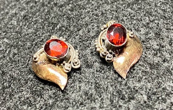 Vintage Sterling Silver Earrings Pierced Red Ruby - image 3