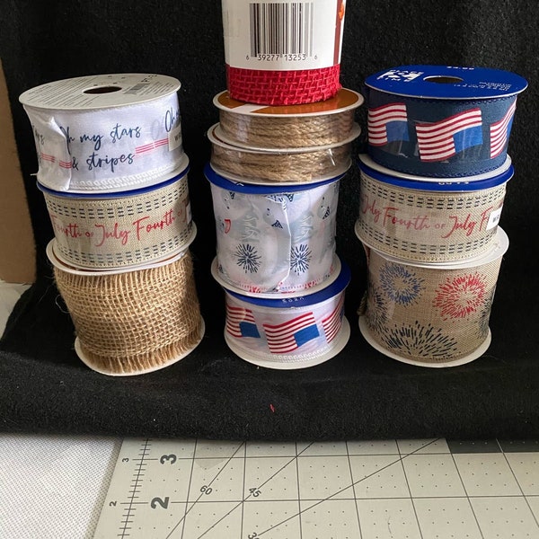 Bulk Ribbon Patriotic New 12 Roll Ribbon Independence Memorial Multiple Size 1BX