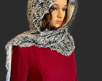 Foxy Beach with Cuddly Sand Luxury Faux Fur Hoody Scarf  Hand Made USA                              So...soft