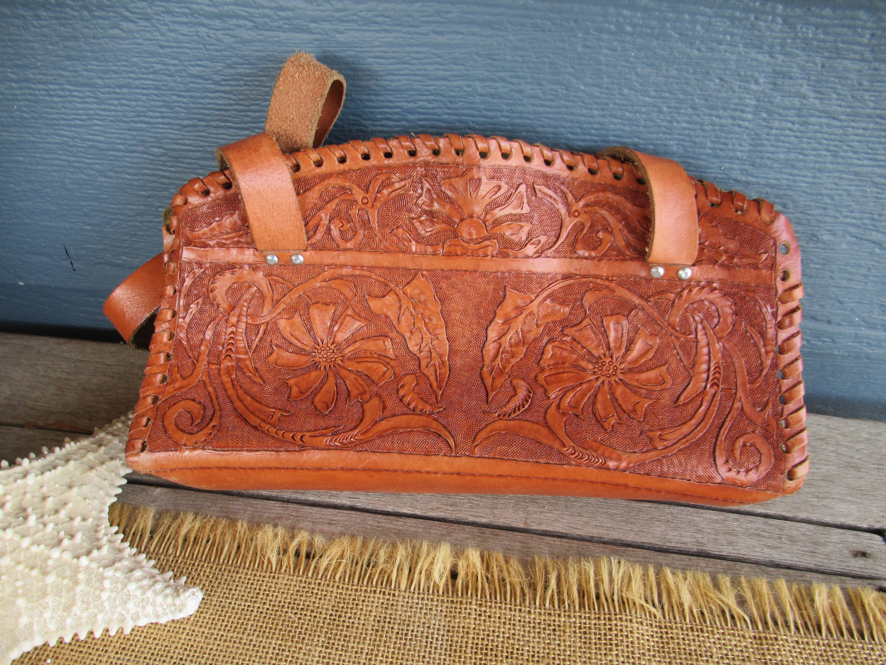 Making The Rounds L Upcycled Tooled Leather Rainbow Cowhide