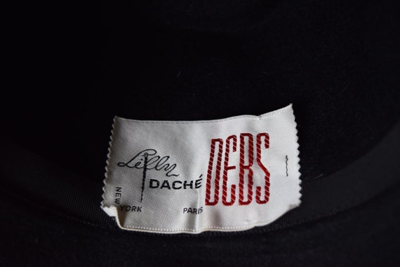 Vintage 1940s Lilly Dache Debs Black Felt Hat, Wh… - image 3