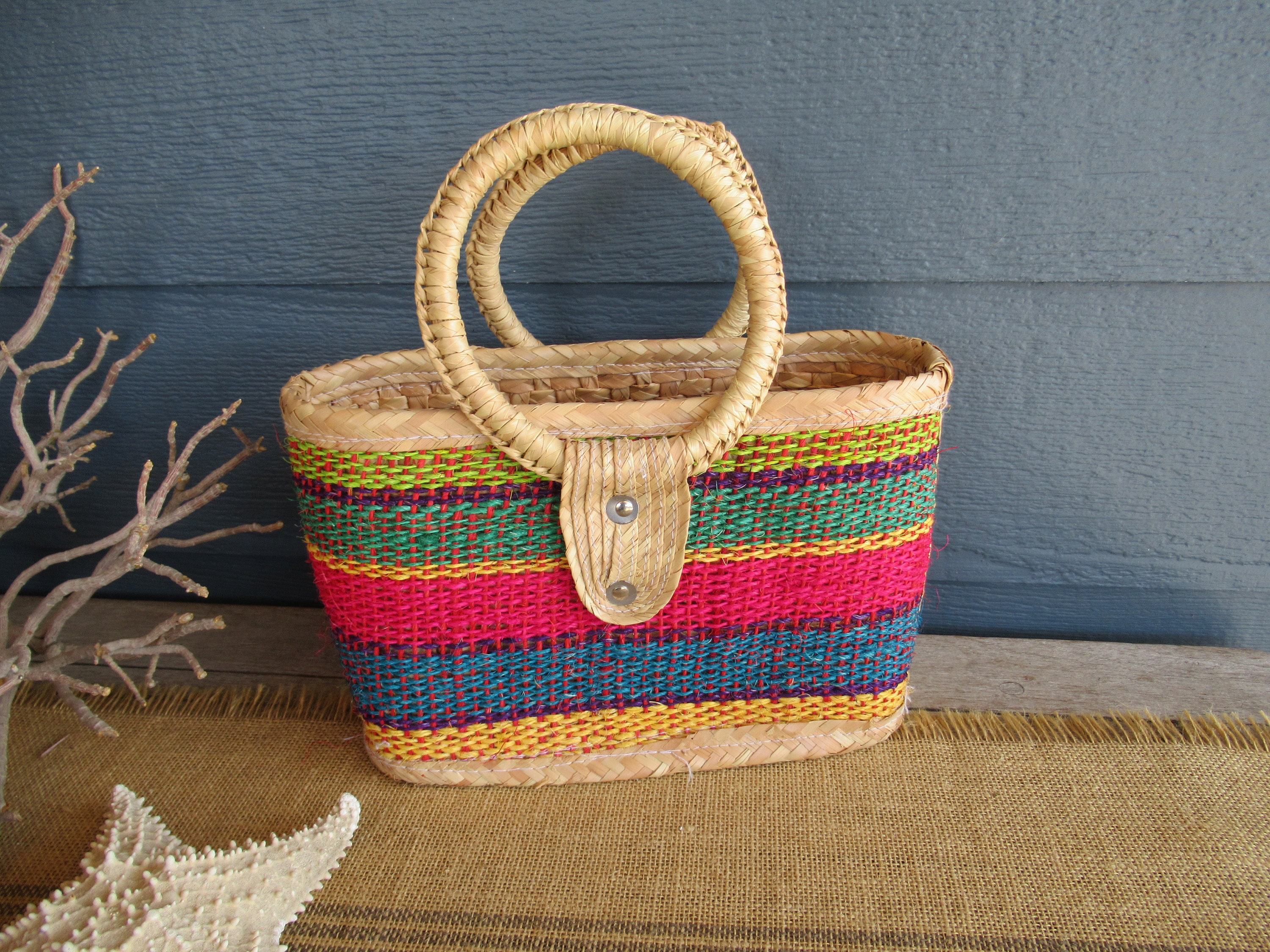 Vintage Mexican Woven Bag Retro Colourful Bag Boho Straw | Etsy