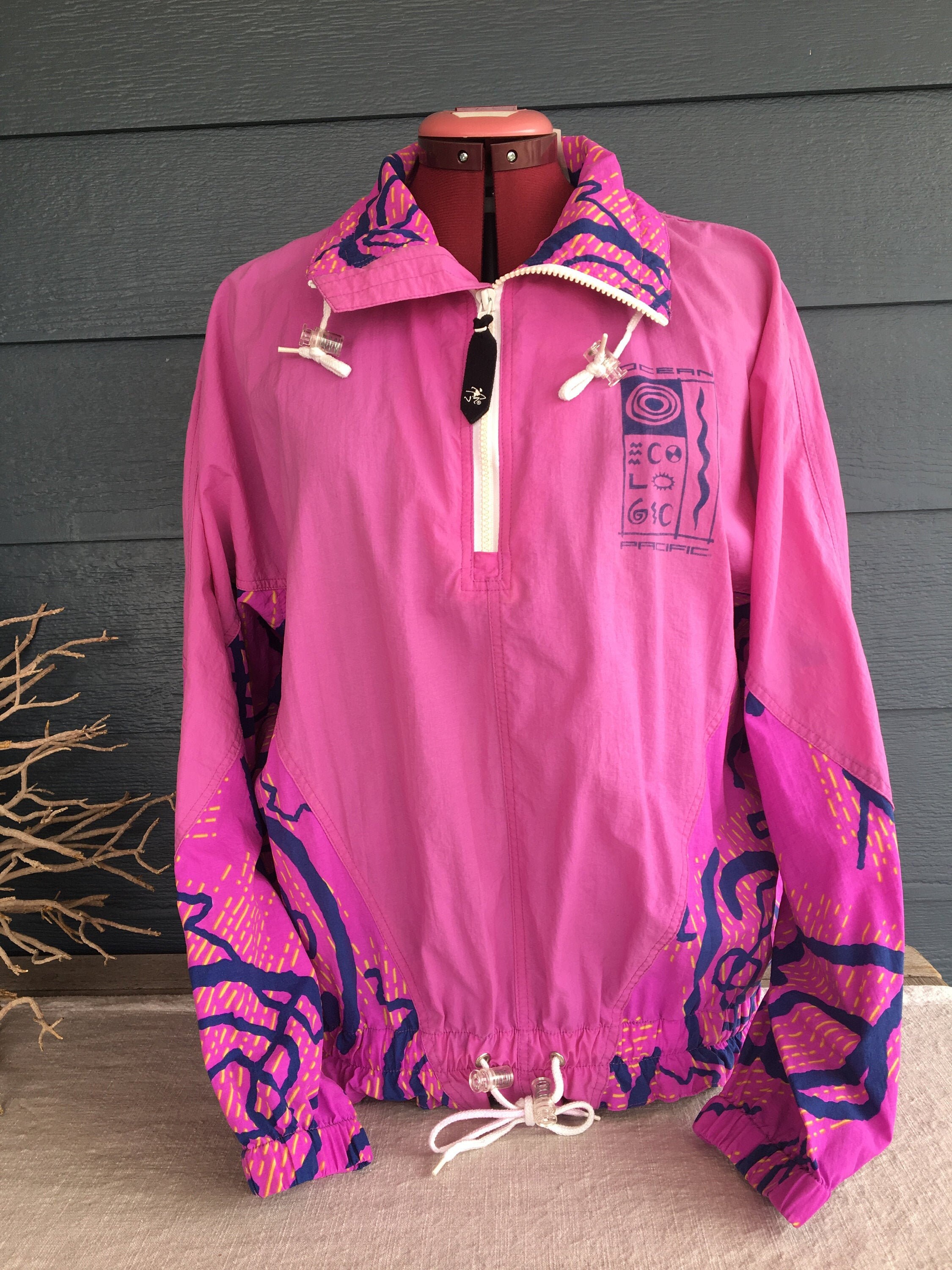 Vintage 1990s Ocean Pacific Jacket Neon Pink Geometric - Etsy