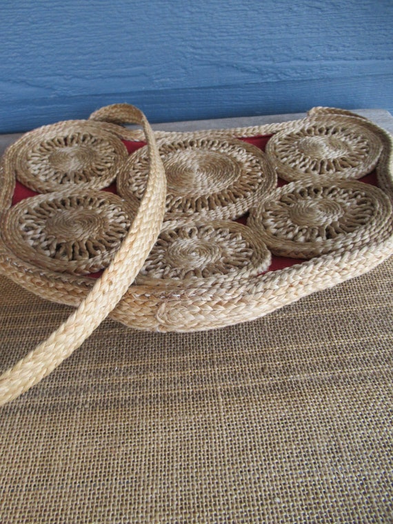 Vintage Straw Bag with Red Fabric Lining, 70's Pu… - image 6