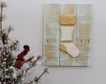 Christmas Stocking Layered Wood Christmas Stocking Beach Coastal Christmas Decoration Wood Stocking Wall Art