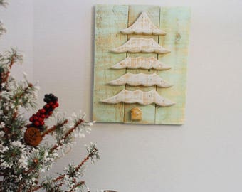 Christmas Tree Layered Wood Christmas Tree Beach Coastal Christmas Decoration Wood Tree Wall Art