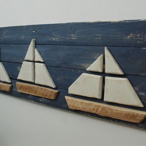 Wood Sailboats Wall Art, Nautical Beach Art Decor Sign Boat Picture, Sailboat, Nautical Sign, Sailboat Picture image 1