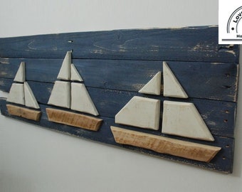 Wood Sailboats Wall Art, Nautical Beach Art Decor Sign Boat Picture, Sailboat, Nautical Sign, Sailboat Picture