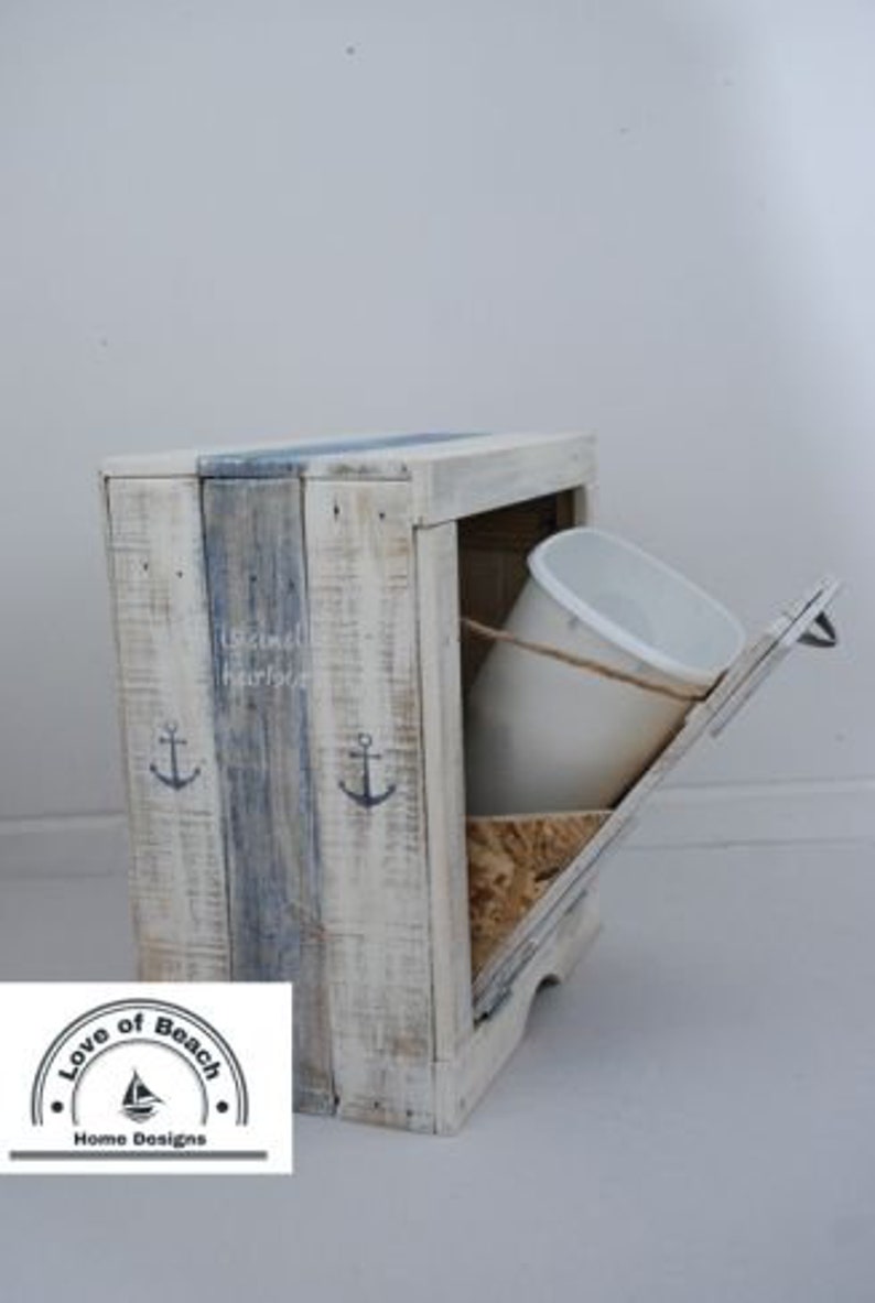 Trash Bin Bath Decor Nautical Beach Rustic Tilt Out Bathroom Trash Cabinet
