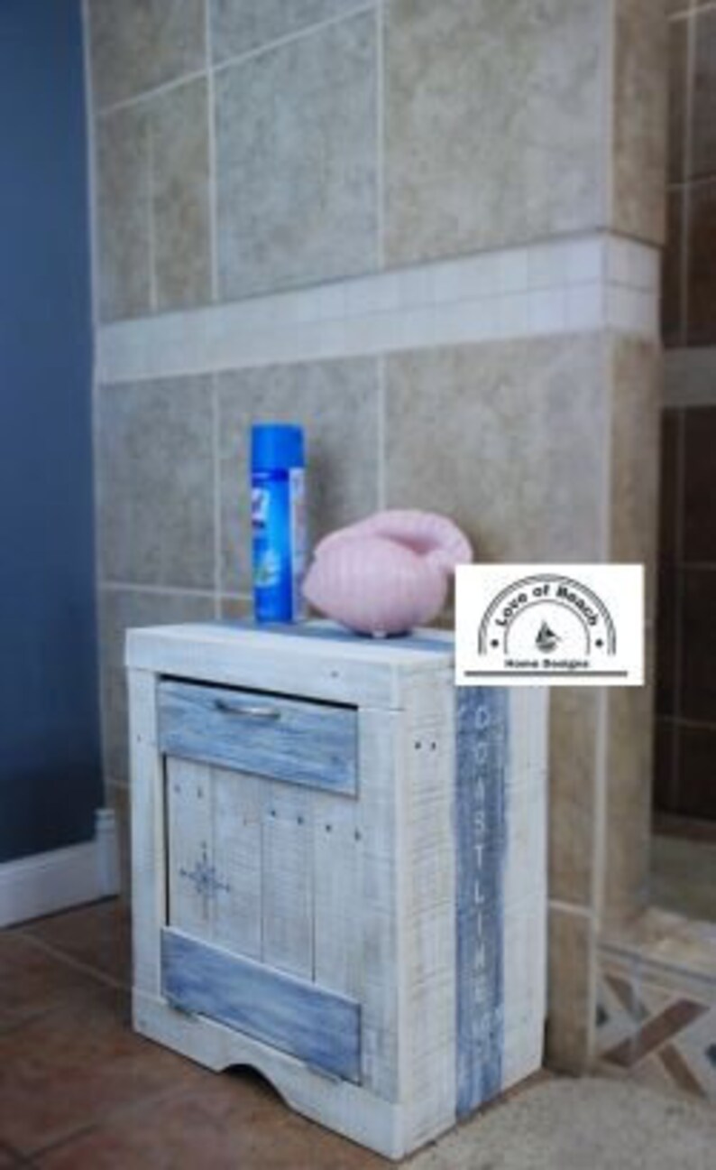 Trash Bin Bath Decor Nautical Beach Rustic Tilt Out Bathroom Trash Cabinet