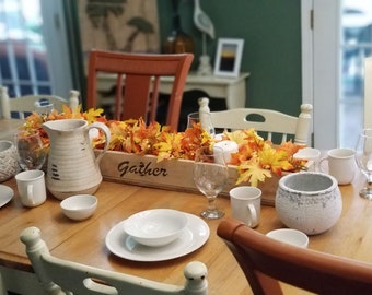 Gather Long Wood Box For Table, Centerpiece, Rustic Box, Fall Decor, Wedding Centerpiece Box, Farm Table