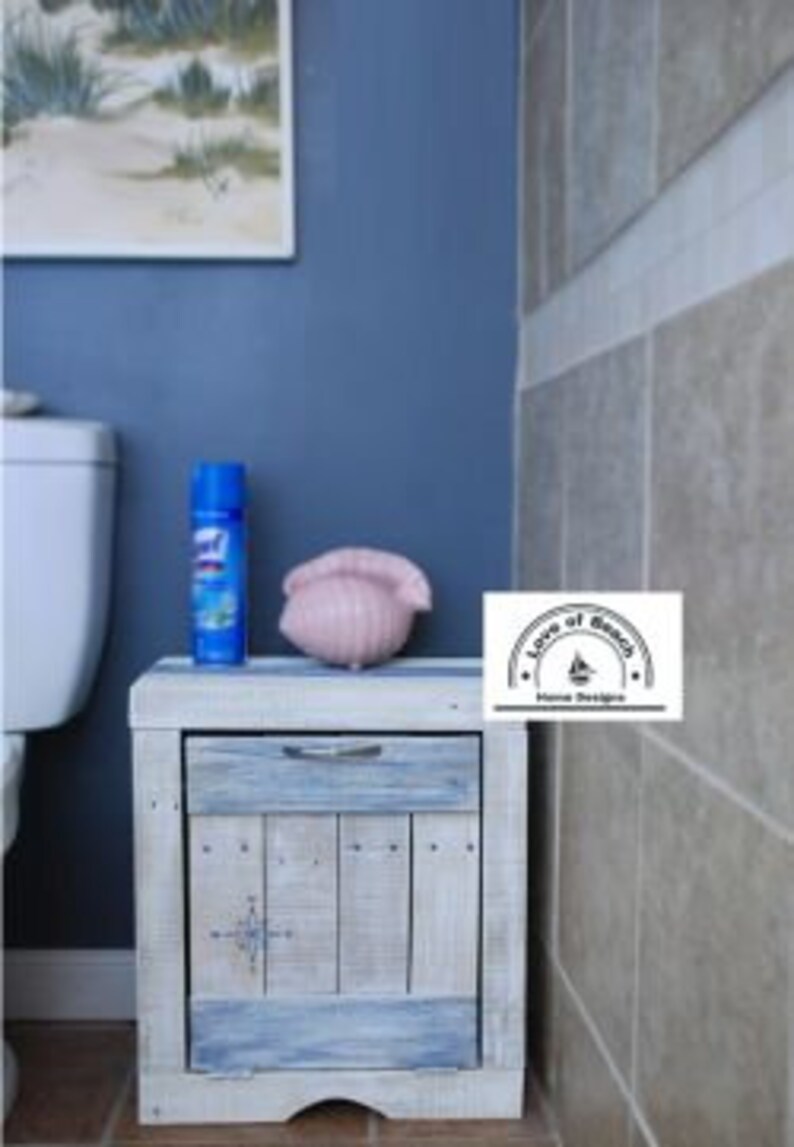 Trash Bin Bath Decor Nautical Beach Rustic Tilt Out Bathroom Trash Cabinet