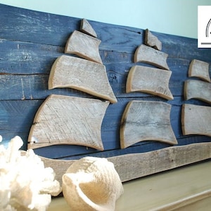 Large Unique Wood Ship Sailboat Nautical Picture Sail Boat Wood Ship Wall Art Sailboat Art Beach Sign image 1