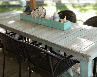 On Beach Time Coastal Long Wood Box For Table, Coastal Centerpiece,Rustic Box,Beach Wedding Centerpiece Box, Farm Table