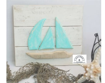 Small Unique Wood Sailboat Nautical Picture Beach Sign