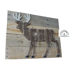 Rustic Wood Buck Deer Picture Wall Art Wildlife Decor Deer Picture Wood Deer Sign Outdoors Wildlife Picture