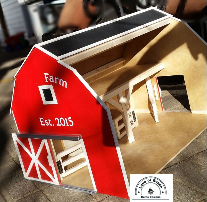 Toy Barn With Sliding Doors With Hay Loft And Horse Animal Etsy