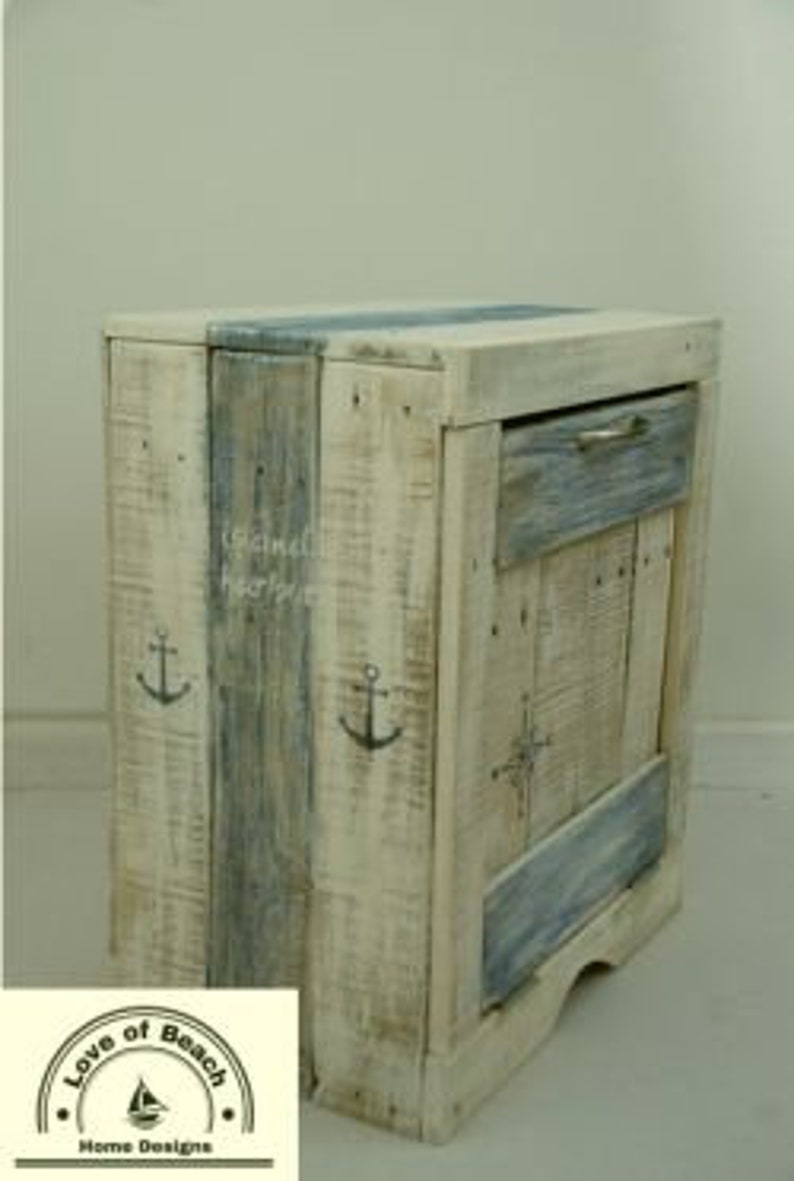 Trash Bin Bath Decor Nautical Beach Rustic Tilt Out Bathroom Trash Cabinet