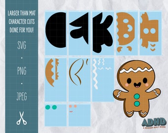 Larger than Mat / Off the Mat 30" Christmas Gingerbread Man Cardstock Cutout SVG No Hassle Setup for Cricut