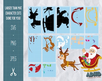 Larger than Mat / Off the Mat 36" Christmas Santa Sleigh & Reindeer Cardstock Cutout SVG No Hassle Setup for Cricut