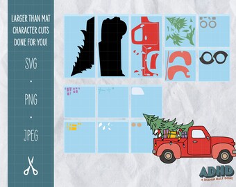 Larger than Mat / Off the Mat 34" Christmas Tree Pickup Truck Cardstock Cutout SVG No Hassle Setup for Cricut