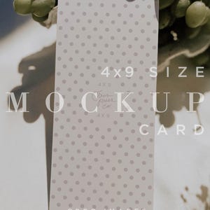 May include: A 4x9 inch mockup card with a light gray polka dot pattern. The card has the text "4x9 SIZE MOCK UP CARD" in white. Green grapes are in the background. The card is from "Tour Press Co" and "CPCO IMAGES".