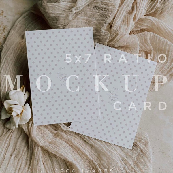 Romantic Wedding Invitation Mockup, Double Sided 5x7 Paper Card, Boho Mock Up, Minimal Mockup, Flat Lay, Digital Download, Smart Object 019
