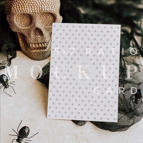 Halloween Invitation Mockup, Minimal Boho Mock Up, Fall Digital Download, 5x7, Portrait, Stationery Flat Lay Card, Smart Object  020