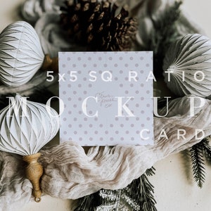 Vakantie uitnodiging mockup, 5 x 5 vierkante kaart, kerst winter mockup, Instant Download, kaart mock up, briefpapier mockup, mock, Stock beeld
