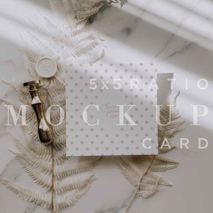 White Wedding Invitation Mockup, Minimal Square Invitation, Mock Up, Boho Mockup, Digital Download, 5x5 Card Mock Up, Smart Object 011