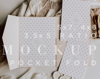 Neutral Pocketfold Invitation Mockup, Smart Object (Digital Download)