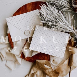 Holiday Envelope Mockup, A7 Size Envelope Front and Back, Digital Download, Card Mock Up, Briefpapier Mockup, Mock, Smart Object