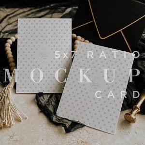 Dark Moody Invitation Mockup, Halloween Mock Up, Fall Digital Download, Dubbele 5x7, Portret, Briefpapier Flat Lay Card, Smart Object 020