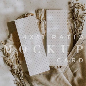 Boho Wedding Menu of Program Mockup, 4x11, Digitale Download, Card Mock Up, Briefpapier Mockup, Uitnodigen Mockup, Stock Photo, Smart Object 002