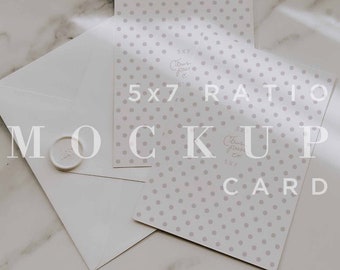May include: A white envelope with a wax seal and two 5x7 ratio cards with a light gray polka dot pattern. The cards have the text "5x7 ratio card" printed on them.