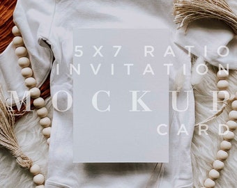 Baby Invitation Mockup, Baby Shower Mock Up, Rust Boho Baby Announcement, Smart Object, Stationery Mockup 5x7 Card, Greeting Card Mockup 021