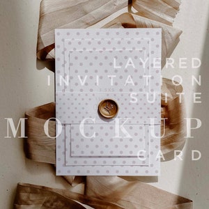 Neutral invitación de la boda mockup, invitación en capas, banda de envoltura, sello de cera, descarga digital, tarjeta de papelería Mock Up, objeto inteligente 008