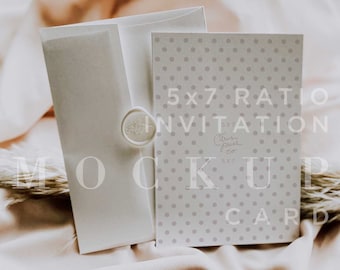 May include: A white envelope with a wax seal and a 5x7 ratio invitation card with a light gray polka dot pattern. The text on the card reads "5x7 ratio invitation 5x7 Citrus Press Co. 5x7 Mockup Card".