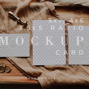 Neutrale bruiloft uitnodiging Mockup, Minimale Boho Mock Up, digitale download, dubbelzijdige 5x7, 4x6 en 4bar behuizing kaart, Smart Object 008