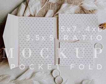 Neutral Pocketfold Invitation Mockup, Styled Wedding Stationery (Digital Download)