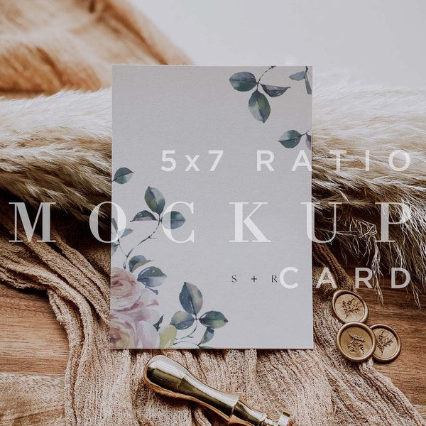 Boho Wedding Invitation Mockup, Minimal Mock Up, Neutral Mockup, Digital Download, 5x7 Card Mock Up, Smart Object 008