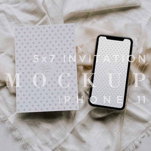 Iphone y Card Mockup, E-invite mockup, Evita mock up, Minimalista phone mockup, Smart Object, IPhone mockup, Digital invite, 5x7 Card 004