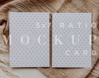 May include: Two blank 5x7 inch cards with a white polka dot pattern on a light brown fabric background. The text "5x7 RATIO CARD" is printed on the right card.