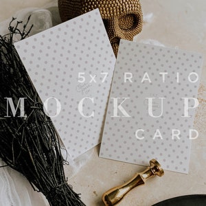 Halloween Uitnodiging Mockup, Spooky Mock Up, Fall Digital Download, Double 5x7, Portret, Briefpapier Flat Lay Card, Smart Object 020