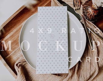 Menu Reception Mockup, Boho Mock Up, Wedding Stock Photo,  Minimal Mockup, Flat Lay, Digital Download, 4x9 Card Mock Up, Smart Object 008