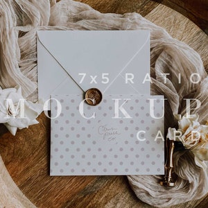 Neutrale huwelijksuitnodiging Mockup, Minimale Boho Mock Up, Digitale Download, 5x7, Horizontaal, Briefpapier Flat Lay Card, Smart Object 019