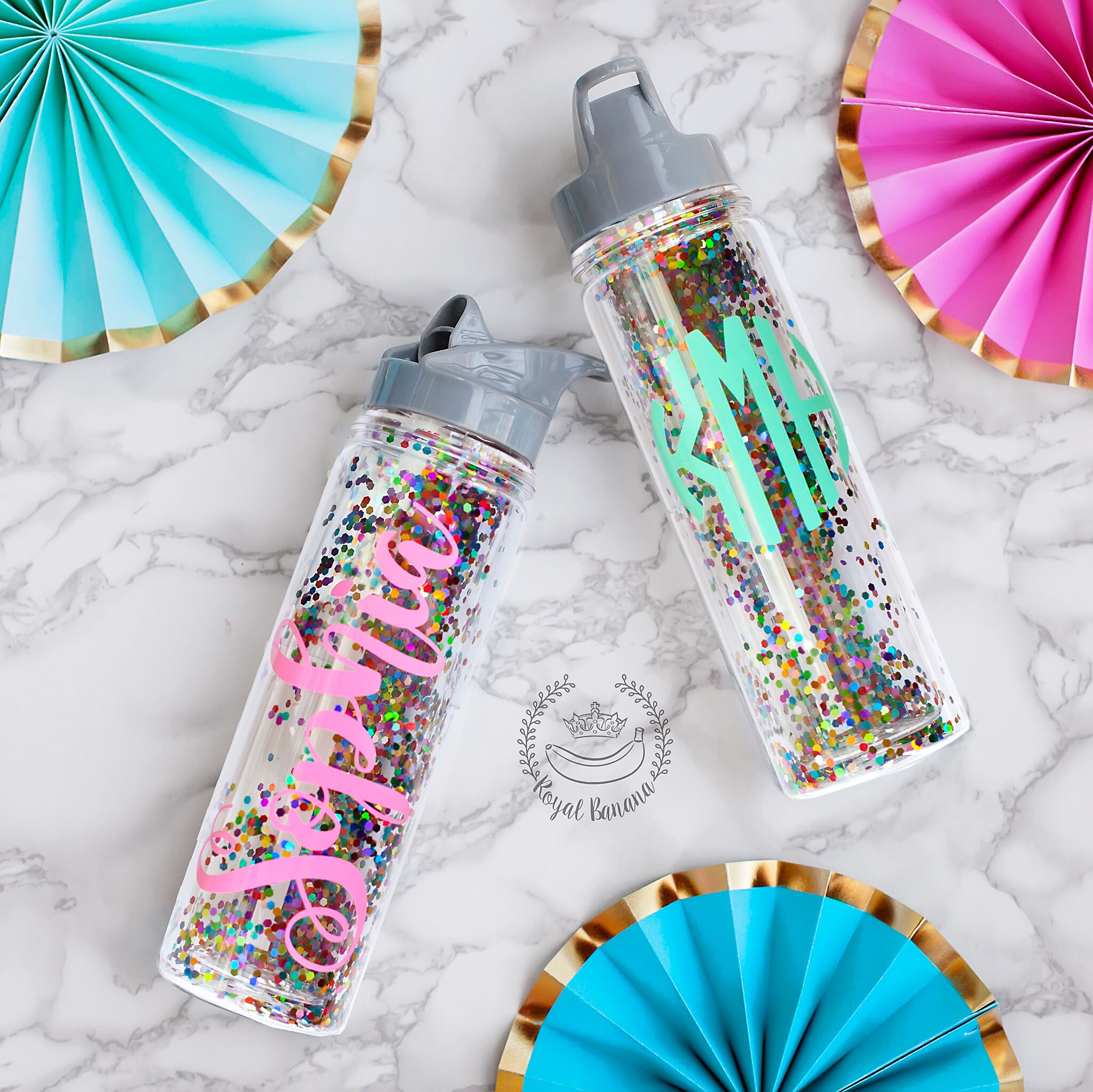 Confetti Water Bottle Personalized Tumbler Glitter Name Water Etsy