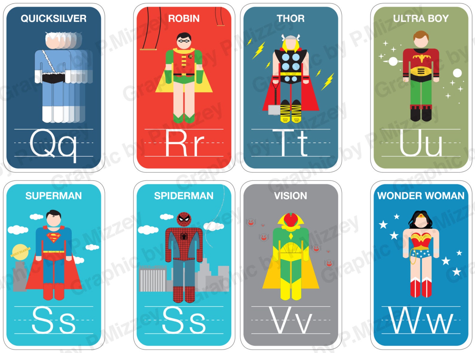 LARGE - Superhero Flash Cards - Etsy